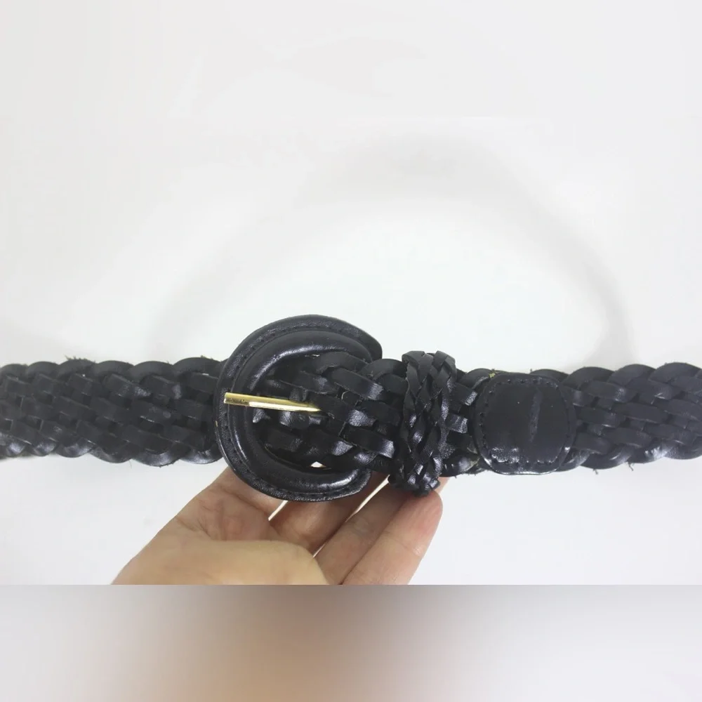 Vintage Black Woven Leather Belt, Adjustable Size Small Medium S M Narrow Mens - Picture 5 of 8